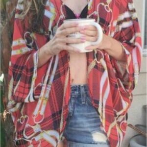 Multicolor red/gold chain print, sheer Kimono